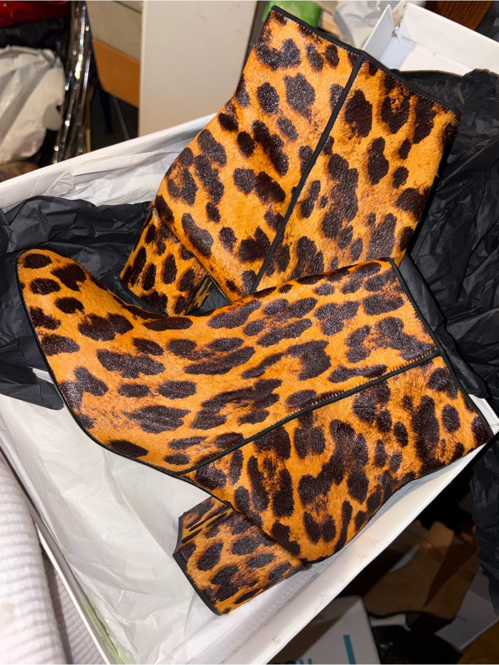 SCHUTZ Leopard Print Ankle Boots in Orange and Brown 120